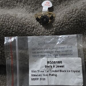 Gold Plated Lab-Created Black Ice Crystal Ring